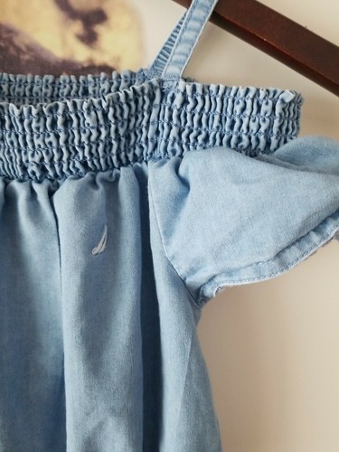 NAUTICA Girls Size S Small One Piece Blue Chambray Off Shoulder Jumpsuit - Picture 3 of 8