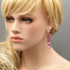 ROSE GOLD Plated Pink Crystal Rhinestone Wedding Bridal Drop Dangle Earrings 780