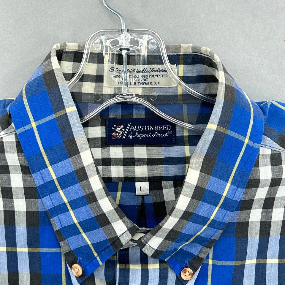 VTG Tartan Plaid Shirt Mens Large Button Front Blue Single Needle Austin Reed - Image 4 of 4