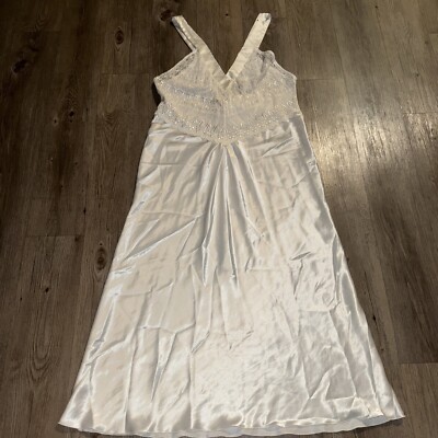 Vintage Miss Dior Slip Dress Ivory Satin Lace USA Made Gown Lingerie Size Large