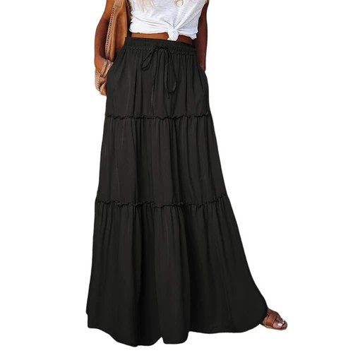 Ladies Boho Maxi Skirt Womens Tiered Panel Party Fashion Long Skirts w/Pockets - Picture 11 of 29