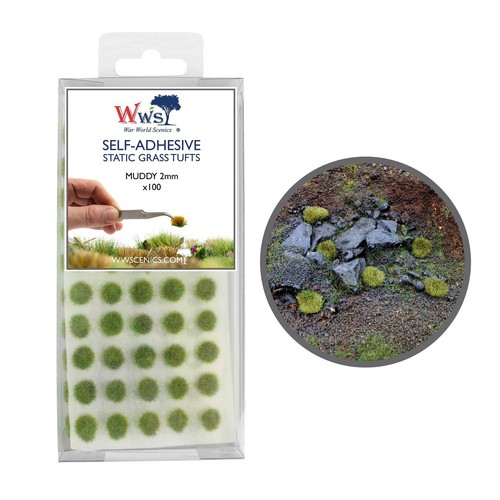 WWS 100 x Touffes Autocollantes d’Herbe Statique - Boueuse, 2mm – Diorama - 第 1/7 張圖片