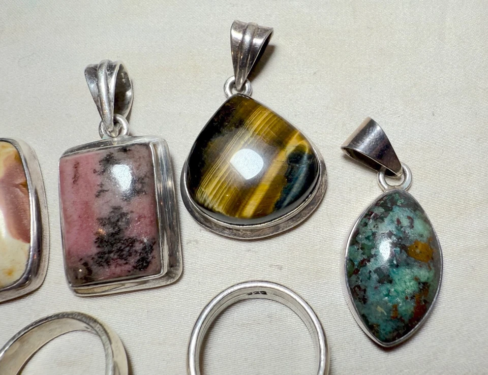 Lote de 9 peças de anel pingente de colar de pedra preciosa de prata esterlina feito à mão Charles Albert - Imagem 2 de 4