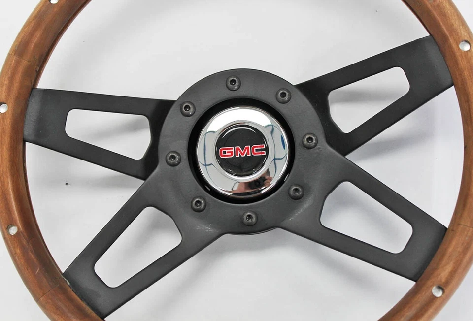 Camión GMC Jimmy C15 C25 C1500 74-94 13 1/2" 4 radios madera sobre volante negro Foto 2 de 4