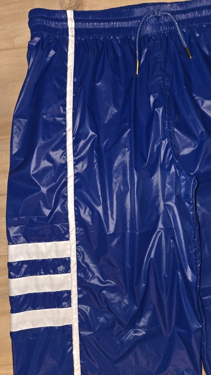 Shiny Blue Nylon Track Pants with White Trim & Stripes (Low Cut