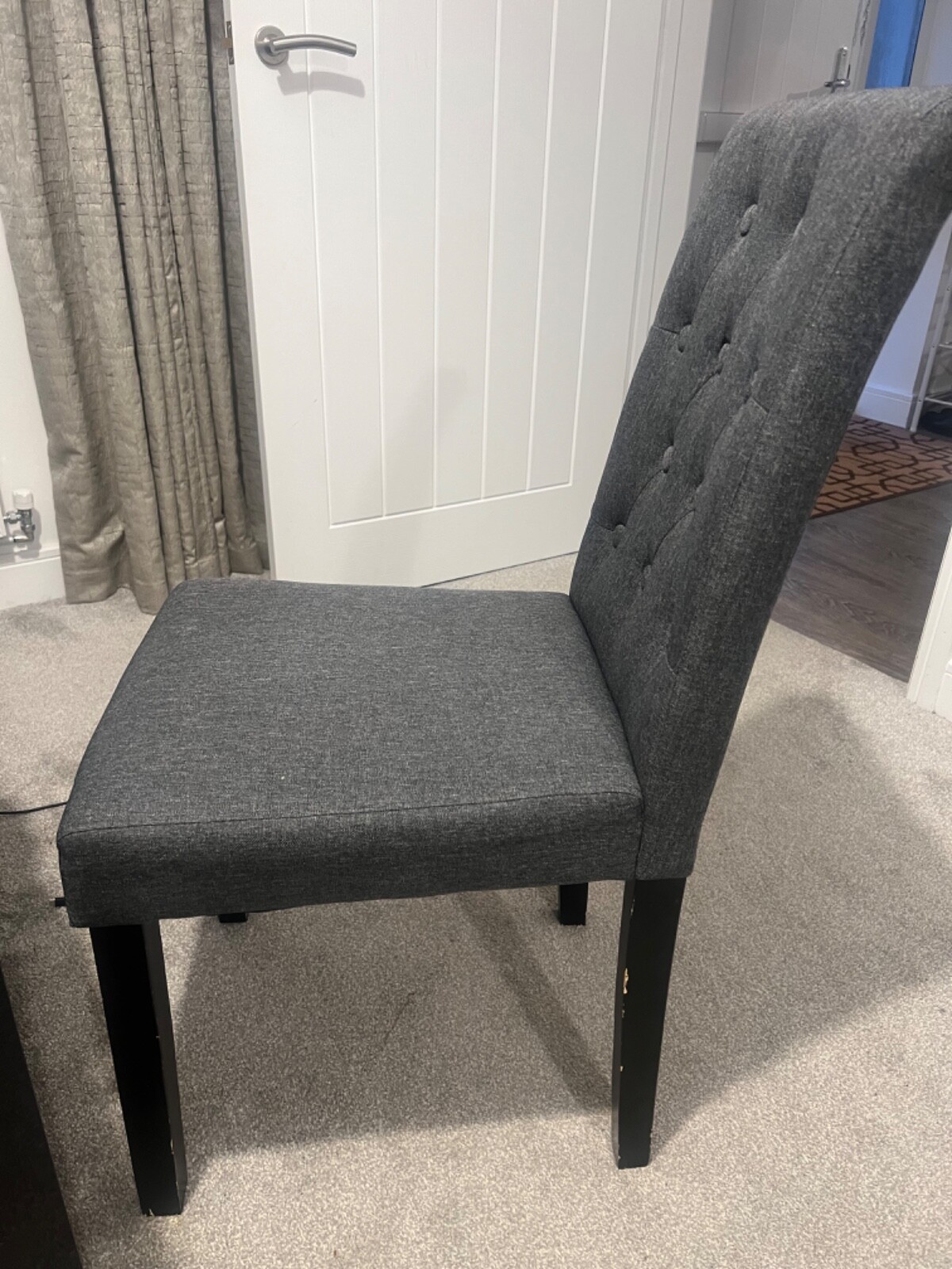 Black High gloss dining table fliptop (46 seater) and 4 fabric chairs