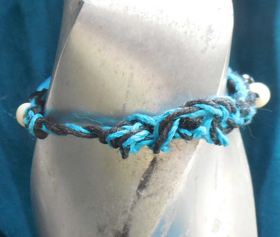 Blue Abalone Shell Antler Adjustable Hemp Bracelet Anklet w/ Rainbow Quartz Onyx - Image 4 of 4