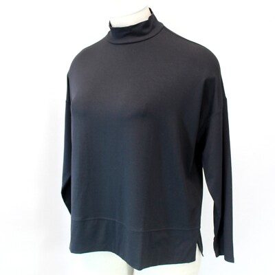 Eileen Fisher Plus Black Jersey Mock Neck Long Sleeve Tee Top