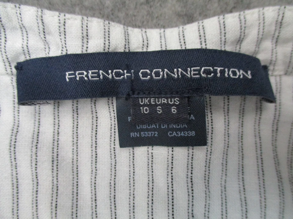 French Connection Shirt Womens 6 White Striped Top Blouse Floral Embroidered - Image 3 of 4