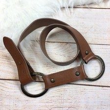 New EXPRESS Womens Tan/Brown MADE IN ITALY Genuine Leather Belt Brass Rings Sz M