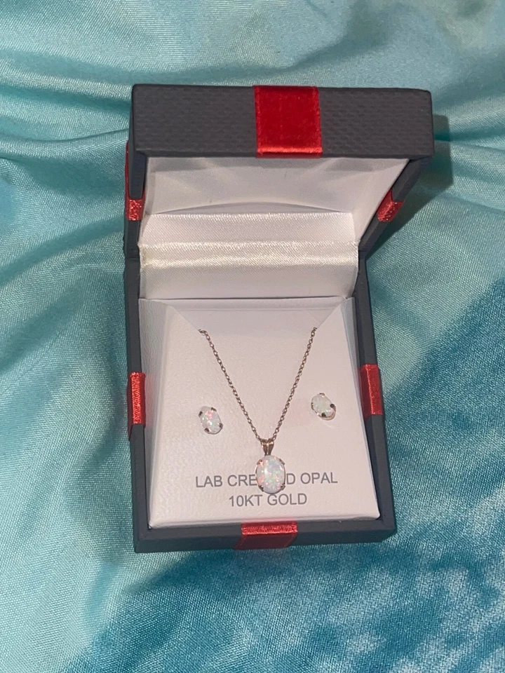 Colar e brincos de opala criados em laboratório _ NOVO na caixa - Imagem 2 de 4