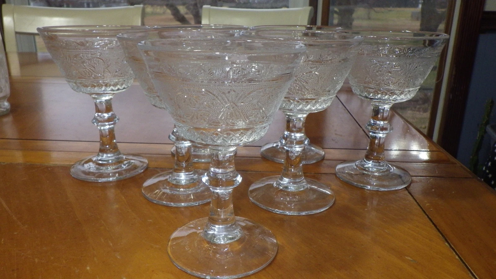 Clear Sandwich Glass Champagne Glasses Tall Sherbets Duncan and Miller 7 6oz
