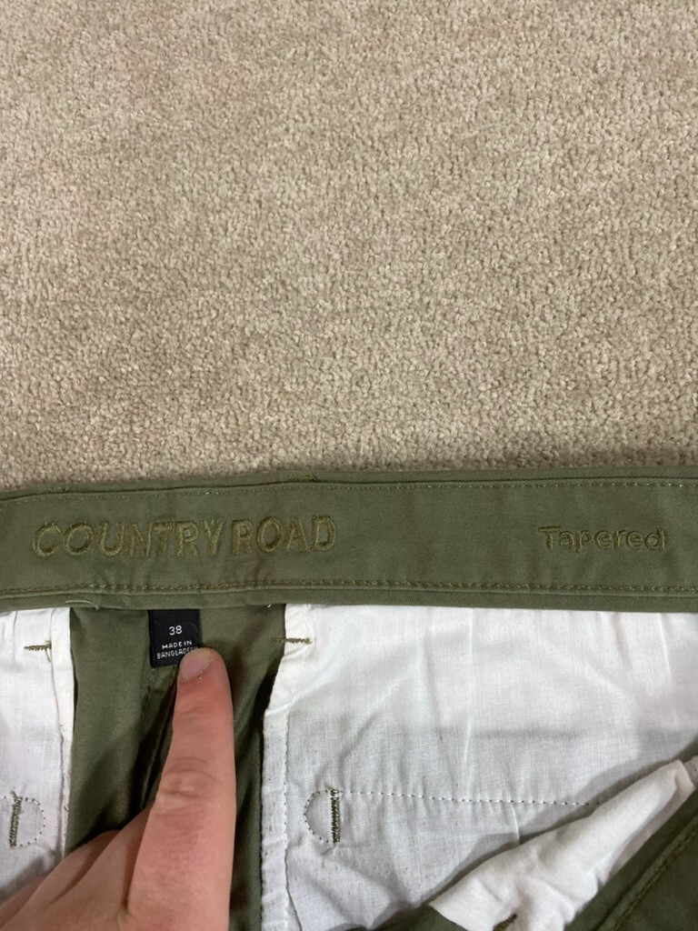 Country Road Pants Mens 38/32 Tapered Fit Green Chino Outdoor Workwear
