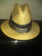 VTG STETSON Fedora Panama Straw Gangster Fedora Hat WIDE FABRIC BAND Sz 7 1/8