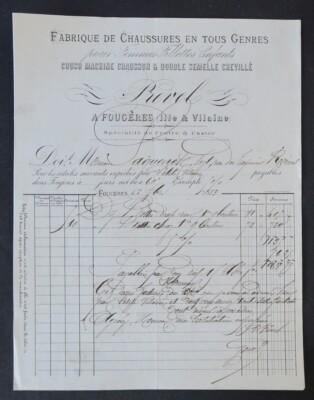 Rechnung 1883 PREVEL Filzschuh Biber Farne Shoes illustriert 114