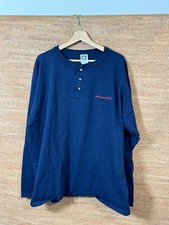 Vintage United Airlines Logo Long Sleeve Cotton Deluxe Button Henley Blue 2XL
