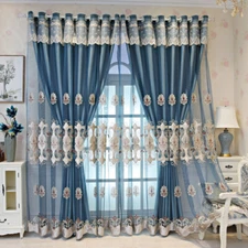 1x Double Layer Blackout Curtain European Embroidery Sheer Curtain Window Drape