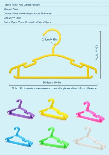 20/60PCS Colored Children Kids Coat Hangers Child Baby Clothes Hanger Cloth Rack - Picture 7 of 14