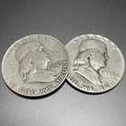 Lot of 2 Franklin Half Dollars (1949D, 1952P) - 90% Silver