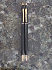 Vintage Cross Black Matte  Gold Tone Ballpoint Pen  Mechanical Pencil Set