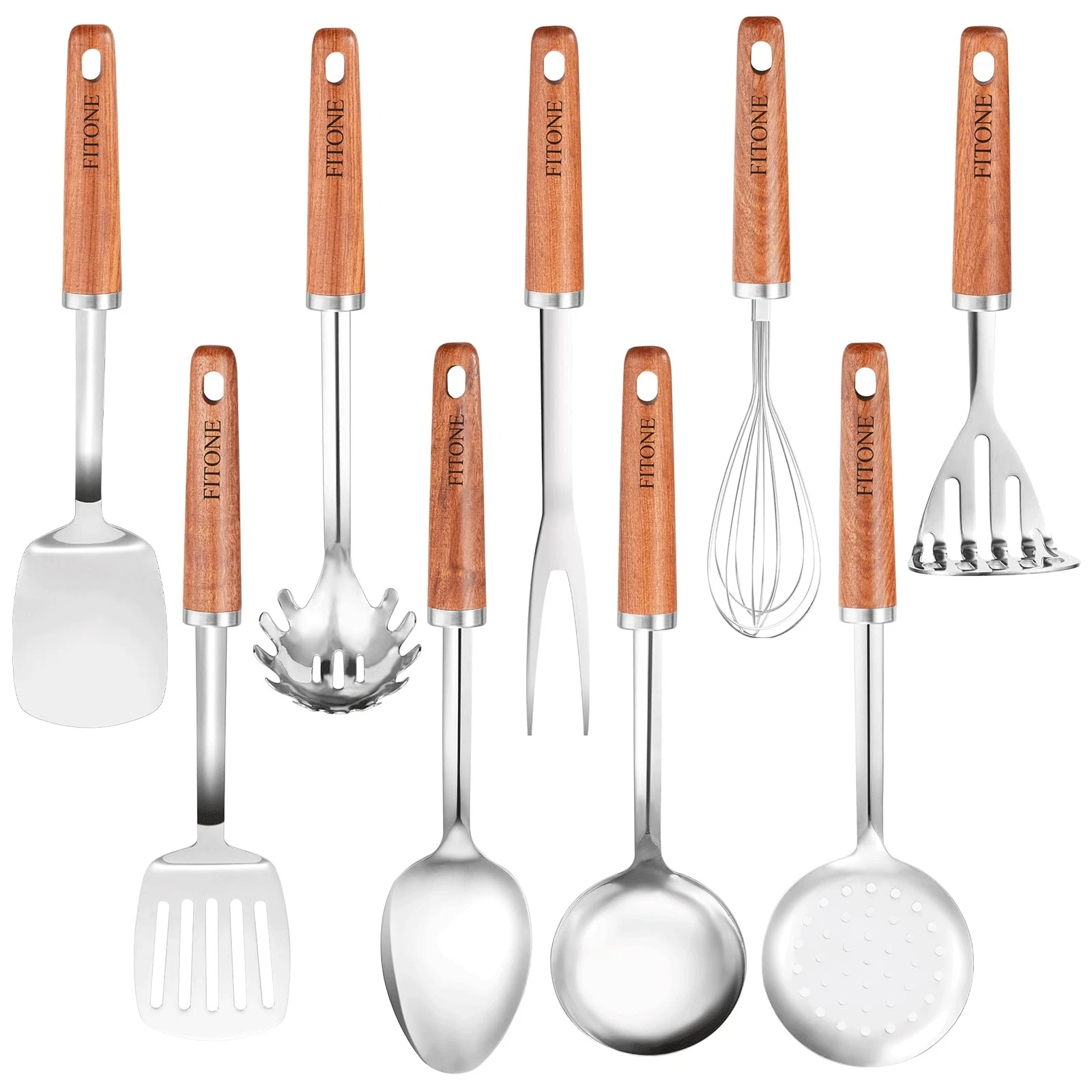 9PCS 18/8 Stainless Steel Kitchen Utensils, Stainless Steel Cooking Utensils ...