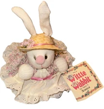 Vtg Wittle Wabbits Plush Jessica Rabbit W/ Basket Straw Hat #  20713 6” M Cloes