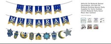 AhfuLife Eid Mubarak Banner Decorations, Pre-tied Eid Mubarak Bunting Banner Par