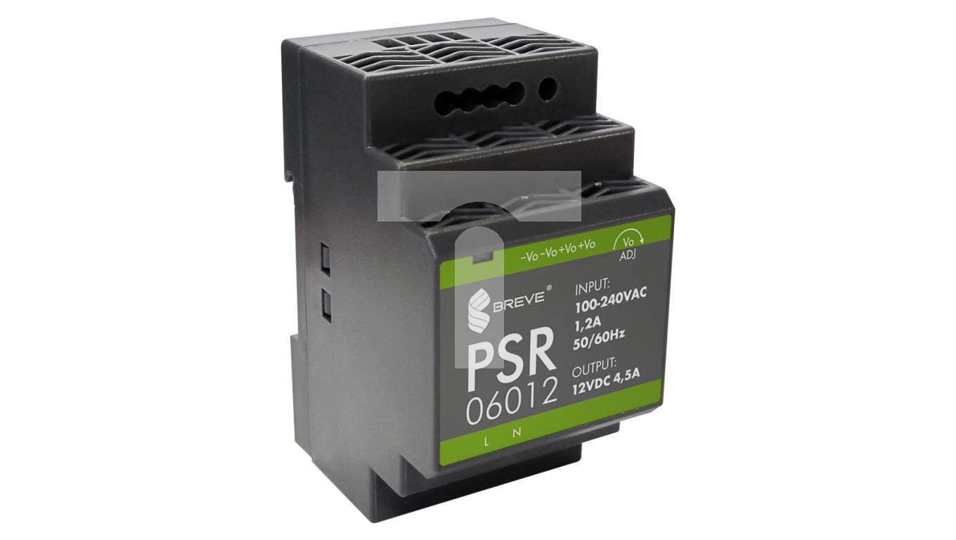 Switching power supply PSR 06012 230/12VDC 4.5A per DIN rail, Uzas: 85-26 /T2UK