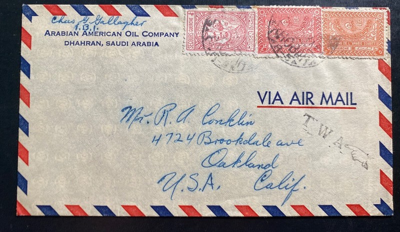 1930s Dhahran Saudi Arabia Airmail Oil Company Cover to Oakland CA USA