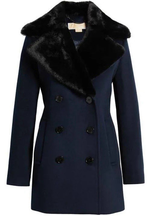 Michael Kors Women's Double Breasted Wool Blend Coat with Faux Fur Collar Large thumbnail 6