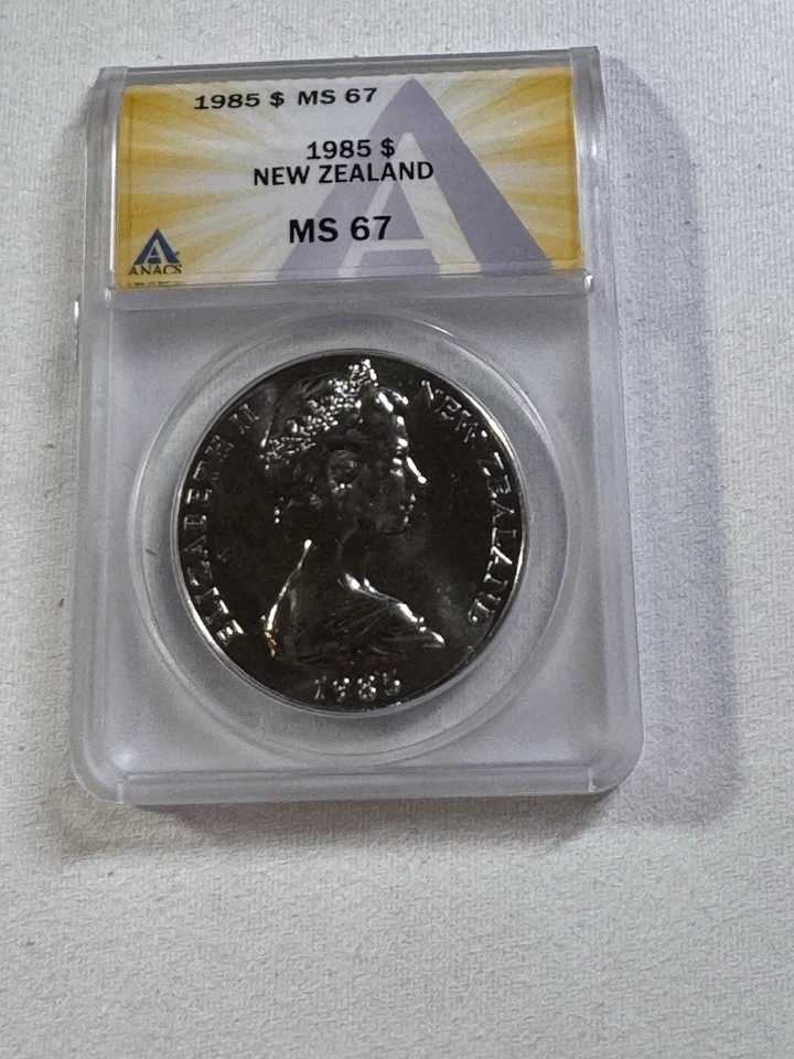 1985 New Zealand 1 Dollar Black Stilt Graded MS 67 by ANACS Low Mintage - Image 4 of 4