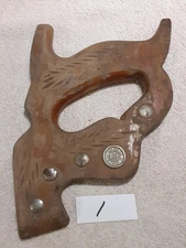 VINTAGE DISSTON USA HAND SAW HANDLE W HARDWARE & MEDALLION 5 HOLES #1