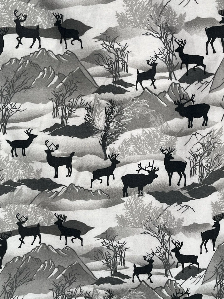 Baum Textile Mills Flannel Fabric Gray Charcoal Deer Woodland 44” x 66” - Image 4 of 4