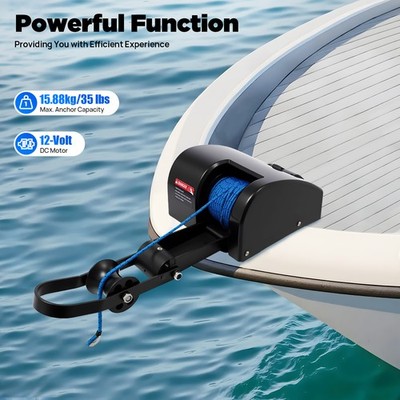 35 Lbs Boat Saltwater Electric Anchor Winch With Wireless Remote Control Black