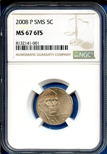 2008 P NGC SMS MS67 6FS Jefferson Nickel 5c US Mint Coin 2008-P MS-67 6FS