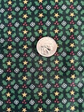 Vintage Christmas Holly Berry Sewing Fabric Green Red Cotton 42" x 44"