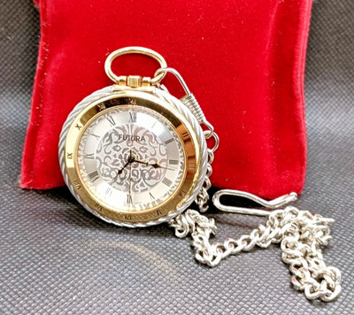 FUTURA Bicolor Open Face Taschenuhr mit Kette - sehr guter Zustand & funktioniert