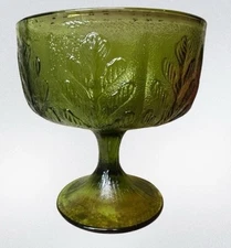 FTD Avocado Green Oak Leaf Compote Pedestal Bowl Candy Dish 1978 Vintage