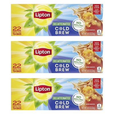 Lipton Decaf Black Iced Tea Bags Cold Brew Family Size 22 Count Pack Of 3