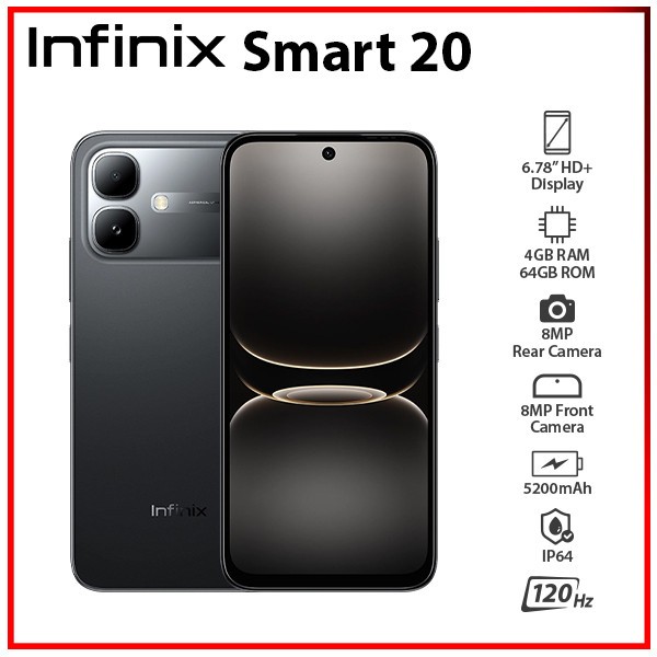New) Infinix Smart 20 4GB+64GB BLACK Dual SIM Unlocked Android