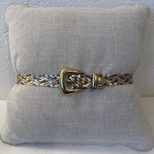 Day-Lor Belt VTG XS Gold Braided Leather w Large Gold Tone Buckle 32in