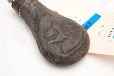 Antique 19th Century Tin-Plated Powder Flask   Stamped Eagle Motif N9487