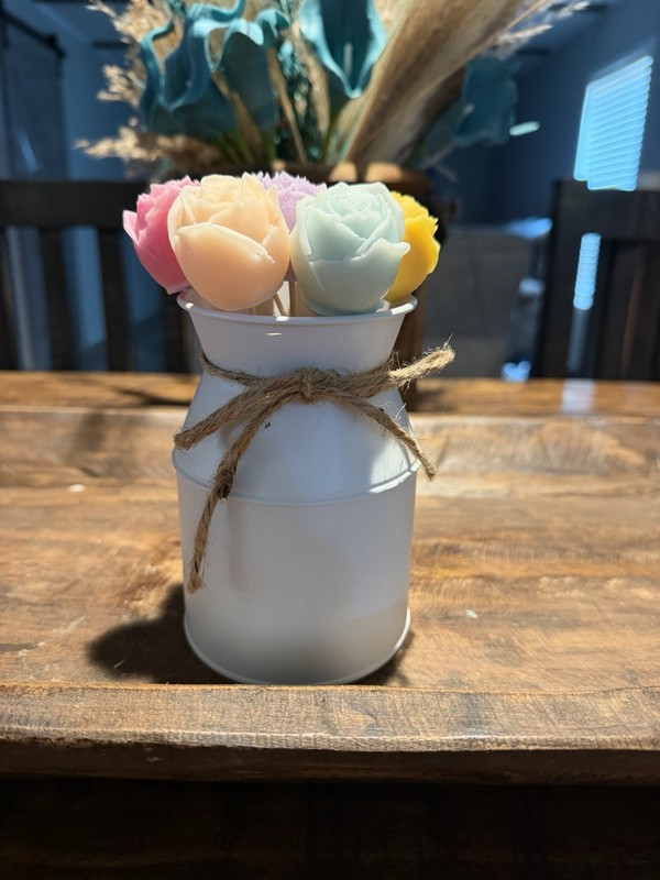 Rose Flower Arrangement Centerpiece Table Decor, Multicolor White Vase wax melts