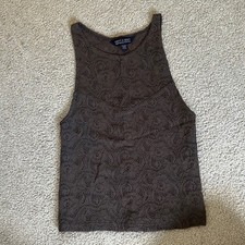 American Eagle Outfitters Women  s Charcoal Floral Lace Sheer Scoop Neck Tank S
