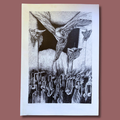 Ursula Berger Surreal Dans le piege Vintage Lithograph 1979 40x60cm Italian Art