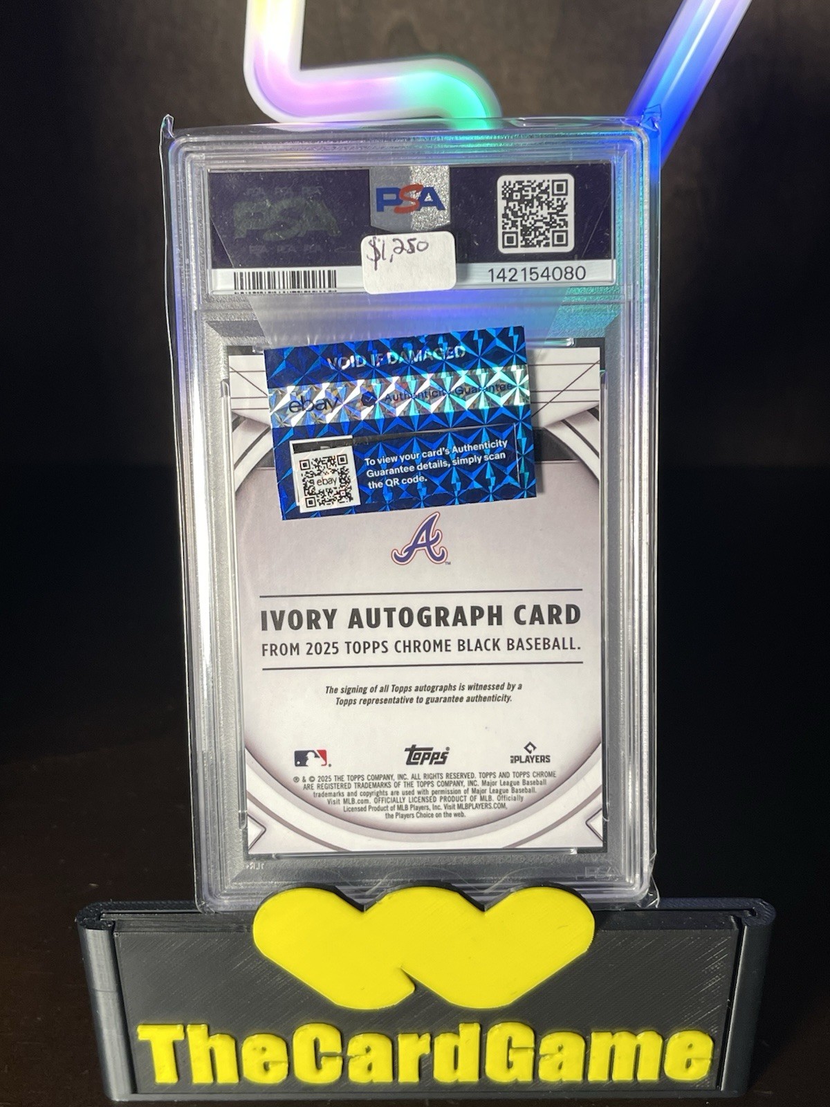 2025 Topps Chrome Black Ivory Auto Ronald Acuña Jr. Orange Ref /25 Auto PSA 10 view 3
