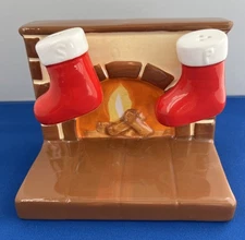 TRANSPAC Stockings On Fireplace Salt & Pepper Shakers Christmas Holiday