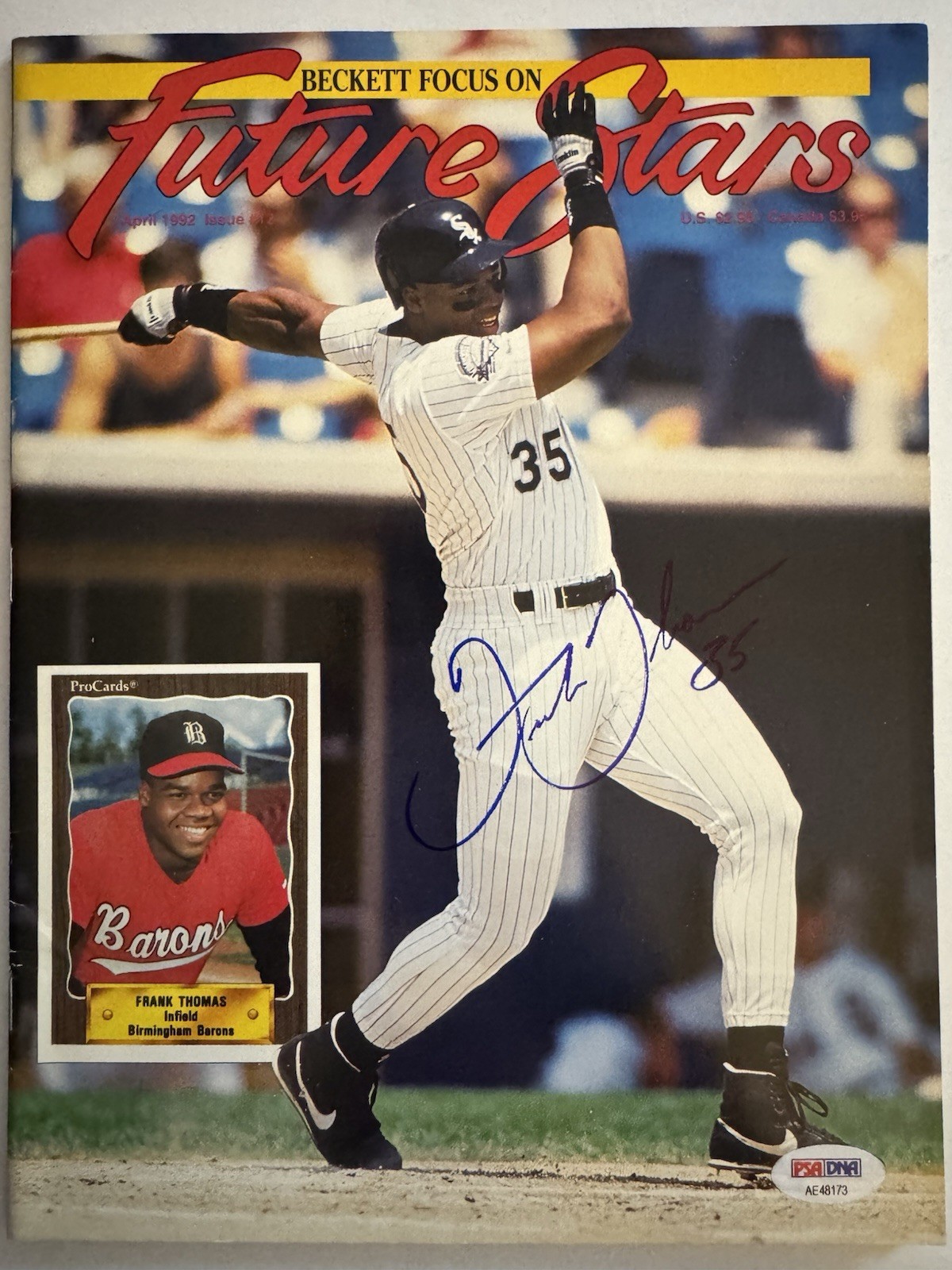 Frank Thomas Steve Avery Dual Signed JSA 1992 Beckett  Chicago White Sox