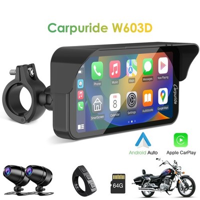 Carpuride W603D Kabelloses CarPlay Android Auto mit 1080N Doppelkameras für Moto