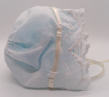 Fancy Baby Doll Bonnet Antique Hand-Sewn WHITE with Ribbon  Lace Trim  5 